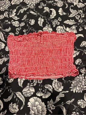 Full Tilt Red White Smocked Gingham Tube Top